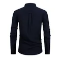 Camicia casual a maniche lunghe in flanella blu scuro da uomo con design a pieghe sul retro - Taglia M / Top / Nero