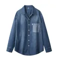 Classica camicia di jeans a maniche lunghe da uomo in puro cotone con tasca stile giapponese - Taglia S / Top / Azzurro
