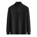 Men's classic solid black half-zip sweatshirt with stand collar and ribbed cuffs - L / Tops / Black