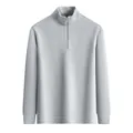 Classic men's casual half-zip sweatshirt in light grey featuring a stand collar and long sleeves - L / Tops / Light Gray