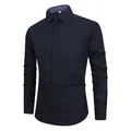 Camicia business slim-fit da uomo blu scuro, maniche lunghe, no stiro e antipiega - Taglia S / Top / Blu Marino