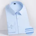 Chemise de ville bleu clair pour hommes, coupe ajustée, manches longues sans repassage - Bleu clair