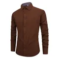 Camicia da uomo a maniche lunghe marrone slim fit in tessuto non stiro per affari - Taglia S / Top / Caffè