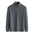 Men's solid dark grey half-zip sweatshirt featuring a comfortable stand collar - L / Tops / Dark Gray