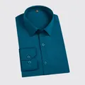 Premium men's long-sleeved business dress shirt in elegant teal blue color variant - M / Tops / Navy Blue
