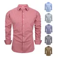 Men's red gingham check stretch casual shirt with classic long sleeve button-down - XS / Tops / Red White Plaid