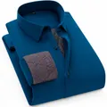 Camisa de lana premium azul pavo real para hombre con manga larga y forro térmico - 38 / Top (8921) / Verde azulado