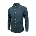 Men's classic casual long-sleeved denim shirt crafted in dark blue cotton fabric - 38/S / Tops / Fluorescent Blue