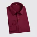 Formal men's long sleeve business dress shirt in rich burgundy red with classic collar - M / Tops / Burgundy