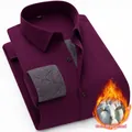Camisa de negocios burdeos de manga larga para hombre con forro de lana cálido - 38 / Top (8909) / Fucsia
