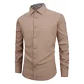 Professional men's slim fit long-sleeve dress shirt in khaki with patterned collar lining - Khaki