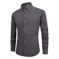 Classic slim fit men's long-sleeved shirt in charcoal grey wrinkle-resistant fabric - Gray