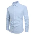 Light blue slim fit men's long-sleeve dress shirt with wrinkle-resistant fabric - Light Blue