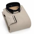 Jersey de punto para hombre en color caqui, forrado de felpa, con cuello de camisa - L / Tops / Albaricoque