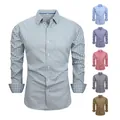 Men's slim fit stretch checkered casual long sleeve shirt in green and white plaid - Green Plaid