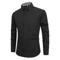 Slim fit men's long sleeve black dress shirt with non-iron and wrinkle-resistant fabric. - Black