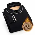 Men's black fake two-piece knit sweater with shirt collar and warm fleece lining detail - L / Tops / Black