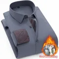Premium graues Herren-Businesshemd mit warmem Wollinnenfutter für Herbst und Winter - Grau