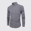 Klassisches schwarz-weiß kariertes Langarm-Baumwollhemd für Herren im Casual-Stil - S / Oberteile / Schwarz-Weiß Kariert