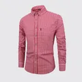 Rotes und weißes Gingham-Langarmhemd für Herren aus atmungsaktiver Baumwolle, Casual. - S / Oberteile / Rot-Weiß Kariert (C710-1)