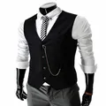 Detail view of men's slim fit black business vest with metal chain accessory - S / Tops / Black