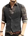 Mens grey herringbone V-neck vest waistcoat for casual business wear - XS / Gray