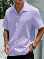 Men's purple casual short sleeve shirt with textured fabric and buttons - S / Tops / Purple