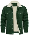 Detail view of premium men's green corduroy jacket with warm white faux fleece lining - S / Tops / Dark Green