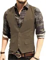 Detailed view of a premium men's brown herringbone V-neck casual waistcoat vest - Dark Brown