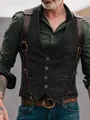 Détail de près d'un gilet vintage pour hommes avec sangles de harnais en cuir - S / Hauts / Gris foncé