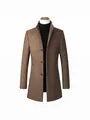 Detail showing men's single-breasted wool coat with stand collar and thermal lining - S / Tops / Khaki