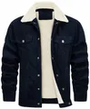 High quality detail of men's navy blue corduroy jacket featuring warm white fleece lining - S / Tops / Navy Blue