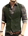Detailed close-up showing the green herringbone fabric of this men's V-neck sleeveless waistcoat - XS / Tops / Green