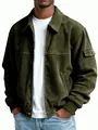 Macro view showing the olive green corduroy fabric texture and zipper detail of this men's jacket - S / Tops / Army Green