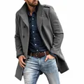 Stylish men's mid-length grey wool trench coat with standing collar for autumn and winter. - S / Tops / Gray