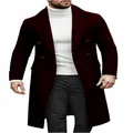 Men's elegant burgundy double-breasted wool blend coat in a stylish business casual cut - Dark Red
