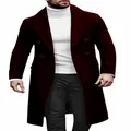 Elegante abrigo de lana burdeos con doble botonadura para hombre, estilo casual y formal - Rojo Oscuro