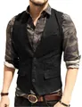 Close-up of men's casual herringbone V-neck waistcoat in dark grey - XS / Tops / Black