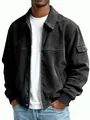 Detailed shot of black vintage corduroy jacket featuring lapel collar and zipper - S / Tops / Black