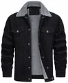 Close-up of black corduroy jacket with warm grey fleece lining and lapel detail. - S / Tops / Black