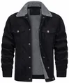 Close-up of black corduroy jacket with warm grey fleece lining and lapel detail. - S / Tops / Black
