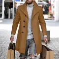 Men's mid-length wool blend overcoat with stylish lapel collar for autumn and winter - S / Tops / Khaki
