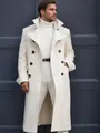 Elegant white double-breasted woolen overcoat for men in a slim-fit winter style. - S / White