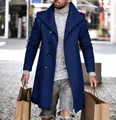 Manteau mi-long en laine bleu pour homme avec grand revers et patte de boutonnage - S / Hauts / Bleu