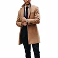 Professional studio shot of a men's classic camel mid-length wool blend overcoat - M / Tops / Khaki