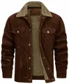 Close-up of men's brown corduroy jacket featuring warm fleece lining and metal buttons - S / Tops / Camel
