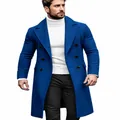 Abrigo cruzado profesional de lana azul real para hombre con cuello de cisne blanco - Azul