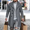 Manteau mi-long en laine pour hommes avec grand revers et boutonnage simple. - S / Hauts / Gris