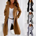 Detail showing color variants of women's mid-length wool-like overcoat with lapels - M / Tops / Coffee