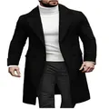 Close-up of men's double-breasted black wool coat in a classic British style. - Black